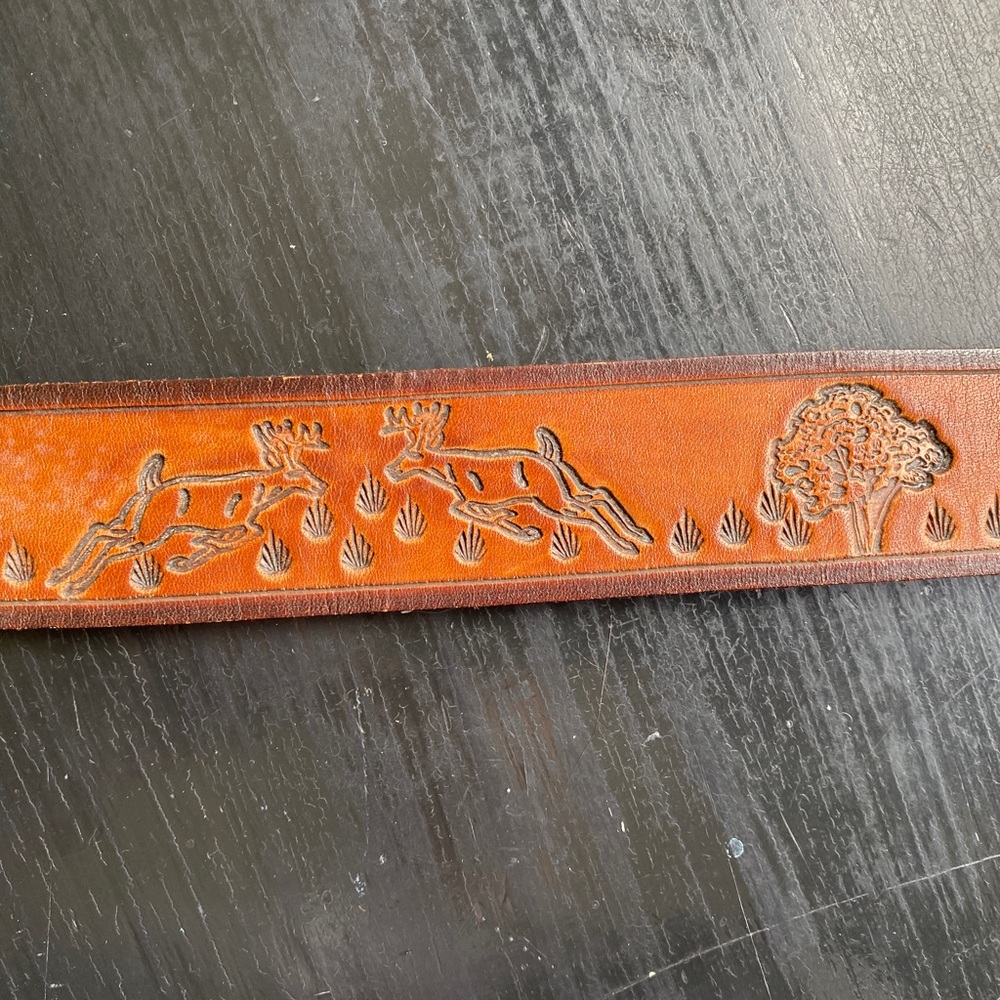 vintage leather tooled hand stamped belt - Picture 2 of 8